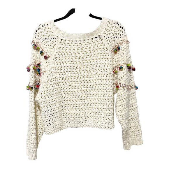 Zara Medium Crochet Pom Pom Detail Cropped Sweater EUC - Picture 3 of 6